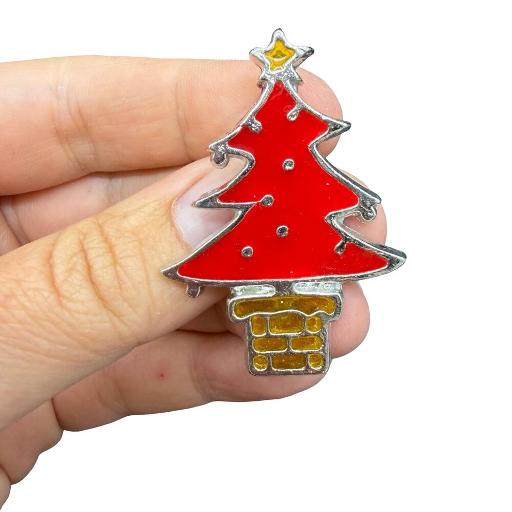 Vintage Red Christmas Tree Brooch Pin
